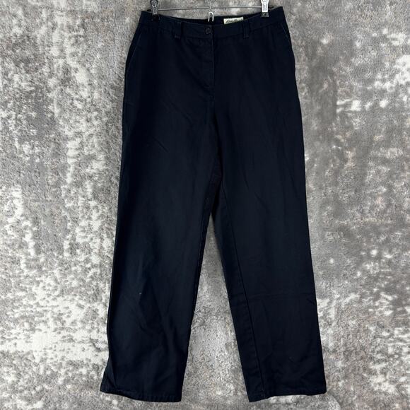 Edide Bauer Size 8 Flat Front Straight Leg Pants Navy Button Zip Cotton - Picture 1 of 12